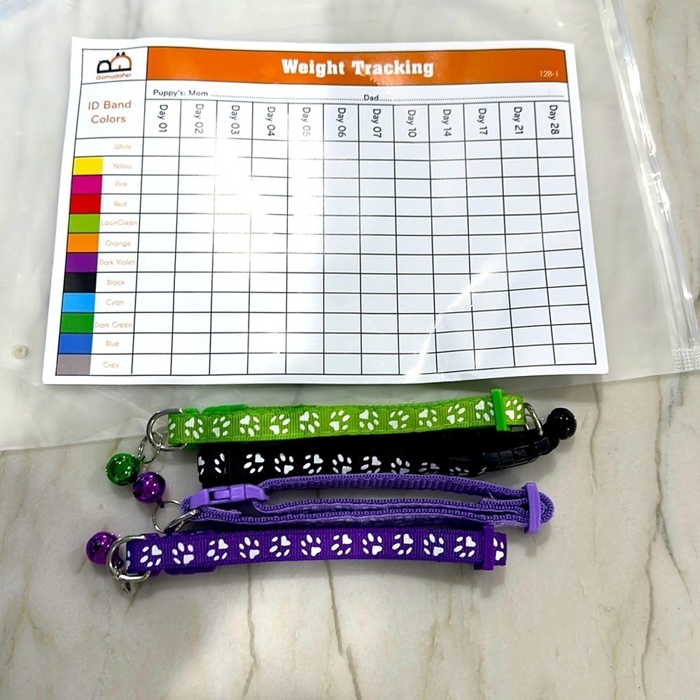 Puppy/dog collars and puppy vaccinations/weight tracking card